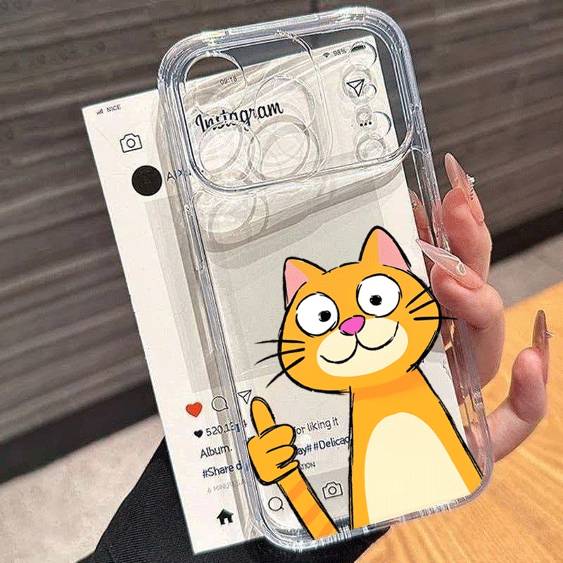 Receipt Printer Thermal - غطاء هاتف لطيف بتصميم قطة برتقالية